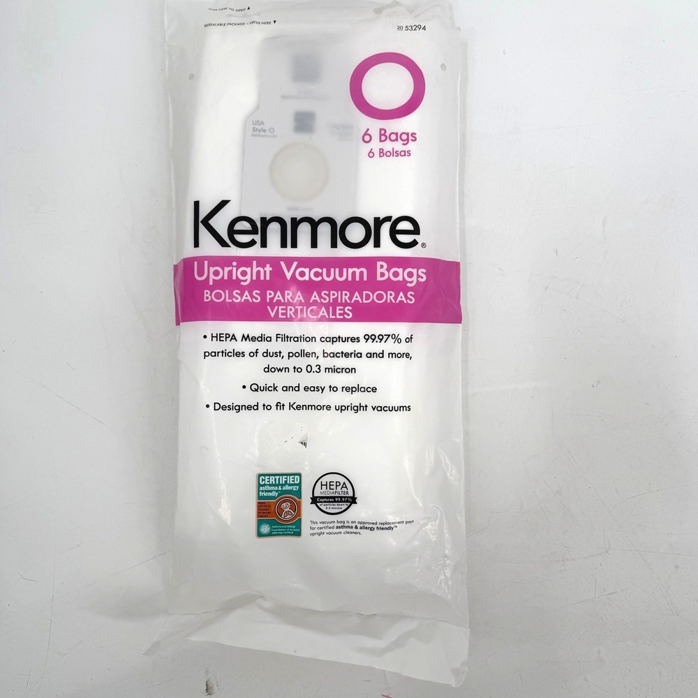 Kenmore Upright Vacuum Bags Style O 6 Pack White HEPA Media Filtration 50690